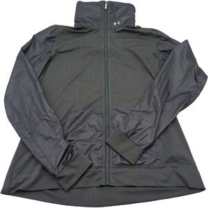 Under Armour Womens XL Gray Full Zip Fitted Hybrid Mock Neck Athletic Jacket
